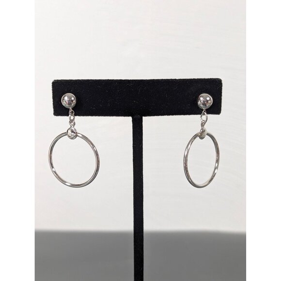 Vintage Silver Tone Round Hoop Dangle Earrings MCM Classic - Picture 1 of 6